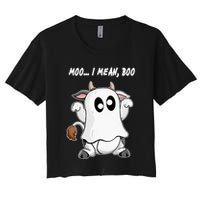Ghost Cow Moo I Mean Bo Funny Halloween Women's Crop Top Tee
