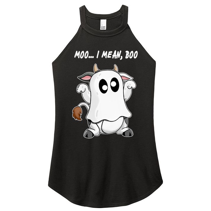 Ghost Cow Moo I Mean Bo Funny Halloween Women's Perfect Tri Rocker Tank