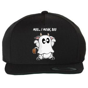 Ghost Cow Moo I Mean Bo Funny Halloween Wool Snapback Cap