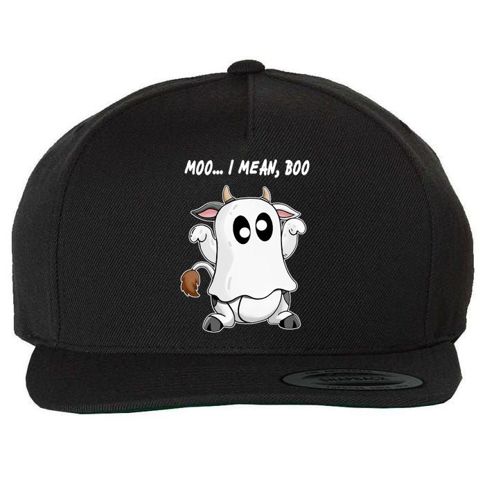 Ghost Cow Moo I Mean Bo Funny Halloween Wool Snapback Cap