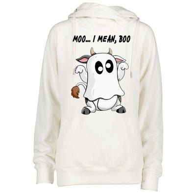 Ghost Cow Moo I Mean Bo Funny Halloween Womens Funnel Neck Pullover Hood