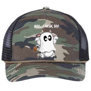 Ghost Cow Moo I Mean Bo Funny Halloween Retro Rope Trucker Hat Cap