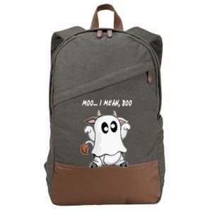 Ghost Cow Moo I Mean Bo Funny Halloween Cotton Canvas Backpack