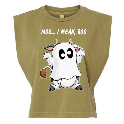 Ghost Cow Moo I Mean Bo Funny Halloween Garment-Dyed Women's Muscle Tee