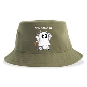 Ghost Cow Moo I Mean Bo Funny Halloween Sustainable Bucket Hat