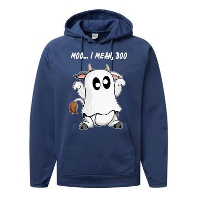 Ghost Cow Moo I Mean Bo Funny Halloween Performance Fleece Hoodie