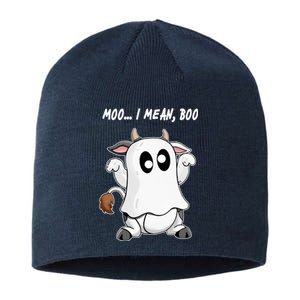 Ghost Cow Moo I Mean Bo Funny Halloween Sustainable Beanie