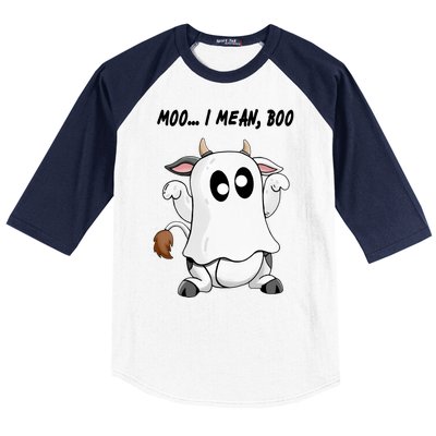 Ghost Cow Moo I Mean Bo Funny Halloween Baseball Sleeve Shirt