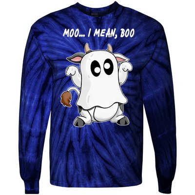 Ghost Cow Moo I Mean Bo Funny Halloween Tie-Dye Long Sleeve Shirt