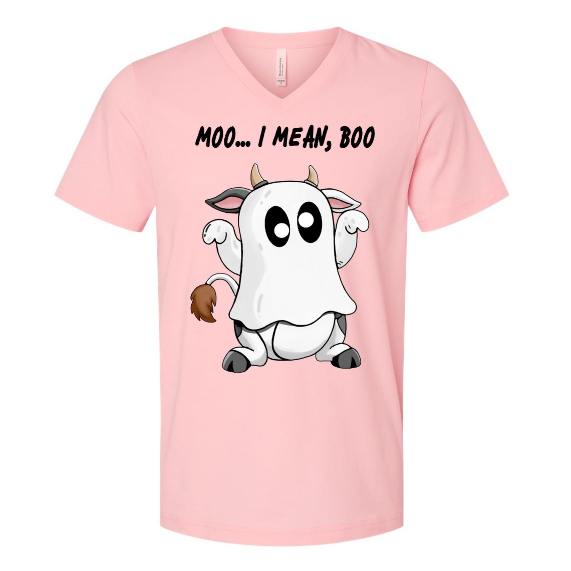 Ghost Cow Moo I Mean Bo Funny Halloween V-Neck T-Shirt