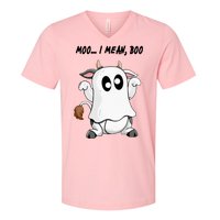 Ghost Cow Moo I Mean Bo Funny Halloween V-Neck T-Shirt