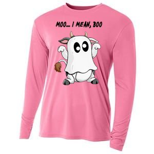 Ghost Cow Moo I Mean Bo Funny Halloween Cooling Performance Long Sleeve Crew