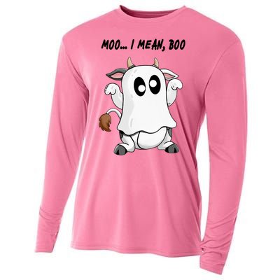 Ghost Cow Moo I Mean Bo Funny Halloween Cooling Performance Long Sleeve Crew