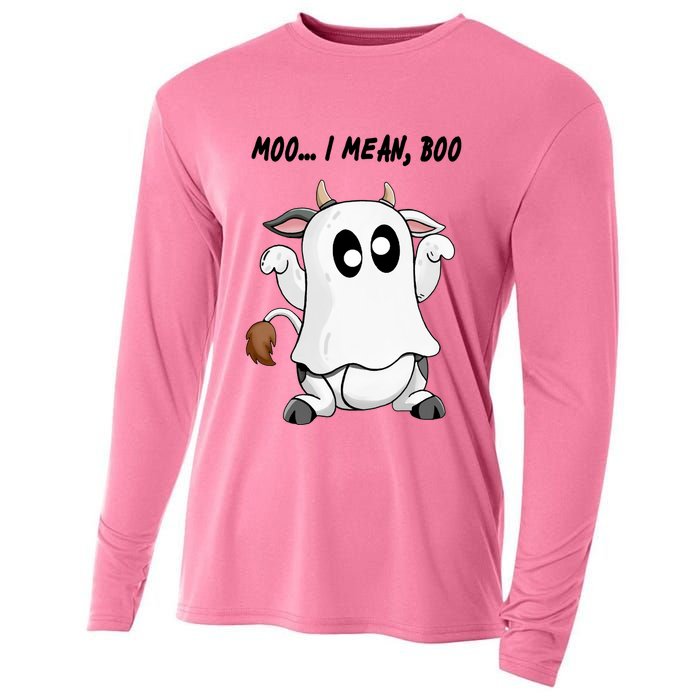 Ghost Cow Moo I Mean Bo Funny Halloween Cooling Performance Long Sleeve Crew