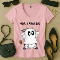 Ghost Cow Moo I Mean Bo Funny Halloween Women's V-Neck T-Shirt