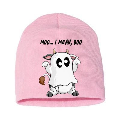 Ghost Cow Moo I Mean Bo Funny Halloween Short Acrylic Beanie