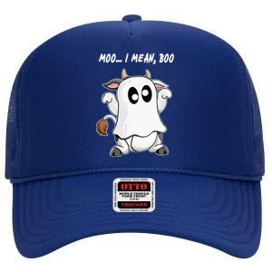 Ghost Cow Moo I Mean Bo Funny Halloween High Crown Mesh Back Trucker Hat