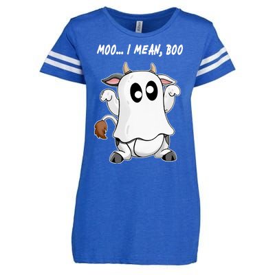 Ghost Cow Moo I Mean Bo Funny Halloween Enza Ladies Jersey Football T-Shirt