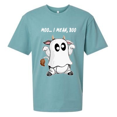 Ghost Cow Moo I Mean Bo Funny Halloween Sueded Cloud Jersey T-Shirt