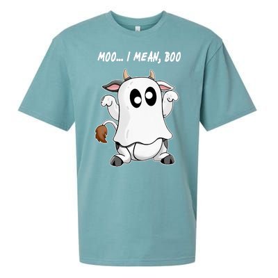 Ghost Cow Moo I Mean Bo Funny Halloween Sueded Cloud Jersey T-Shirt