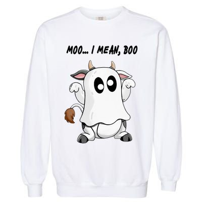 Ghost Cow Moo I Mean Bo Funny Halloween Garment-Dyed Sweatshirt