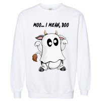 Ghost Cow Moo I Mean Bo Funny Halloween Garment-Dyed Sweatshirt
