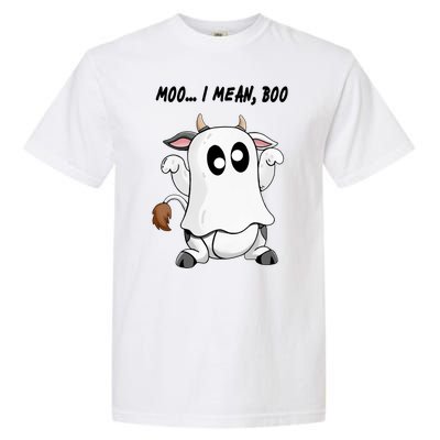 Ghost Cow Moo I Mean Bo Funny Halloween Garment-Dyed Heavyweight T-Shirt