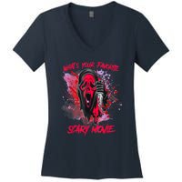 Ghostface Halloween What's Your Favorite Scary Movie Women's V-Neck T-Shirt