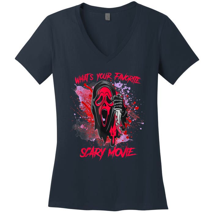 Ghostface Halloween What's Your Favorite Scary Movie Women's V-Neck T-Shirt