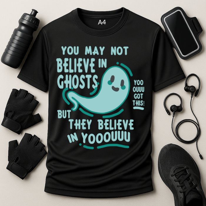 Ghosts Believe In You Funny Halloween Cooling Performance Crew T-Shirt
