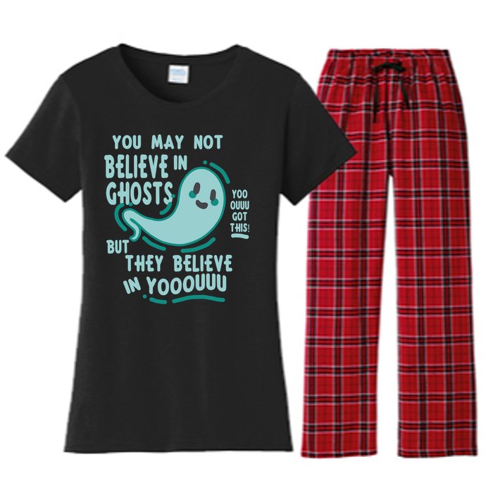 Ghosts Believe In You Funny Halloween Women's Flannel Pajama Set