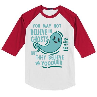 Ghosts Believe In You Funny Halloween Kids Colorblock Raglan Jersey