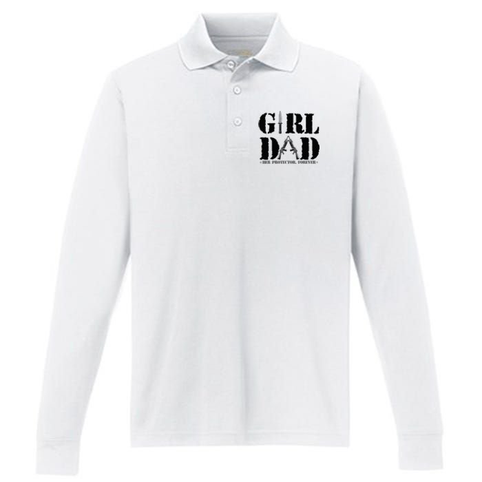 GirlDad Her Protector Forever Funny Father of daughter Performance Long Sleeve Polo