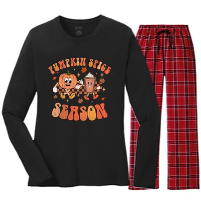 Groovy Halloween Pumpkin Season Spice Fall Autumm Hippie Women's Long Sleeve Flannel Pajama Set 