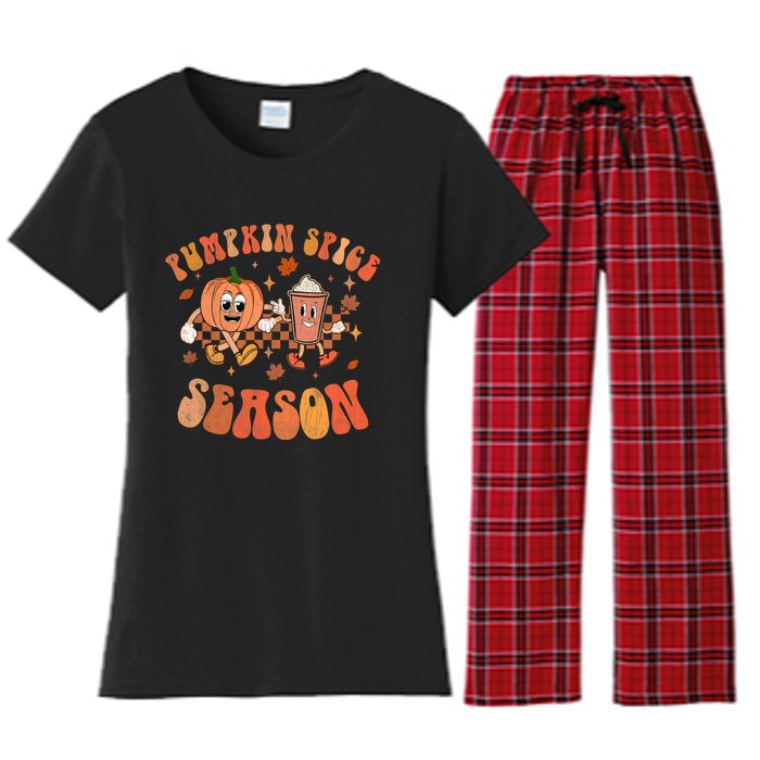 Groovy Halloween Pumpkin Season Spice Fall Autumm Hippie Women's Flannel Pajama Set