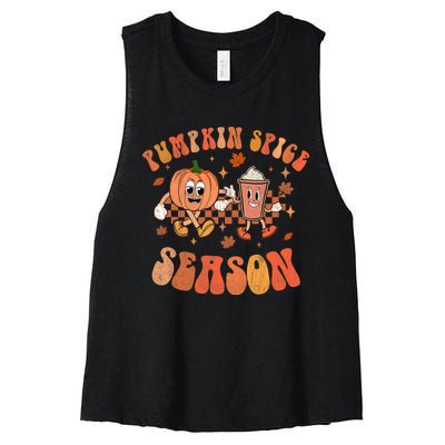 Groovy Halloween Pumpkin Season Spice Fall Autumm Hippie Women's Racerback Cropped Tank