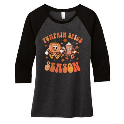 Groovy Halloween Pumpkin Season Spice Fall Autumm Hippie Women's Tri-Blend 3/4-Sleeve Raglan Shirt