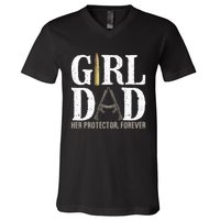 GirlDad Her Protector Forever Funny Father V-Neck T-Shirt