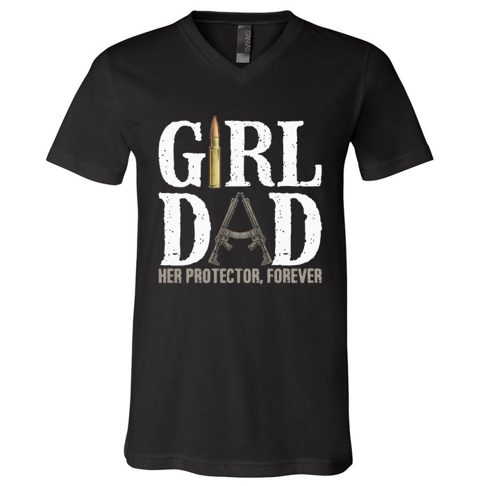 GirlDad Her Protector Forever Funny Father V-Neck T-Shirt