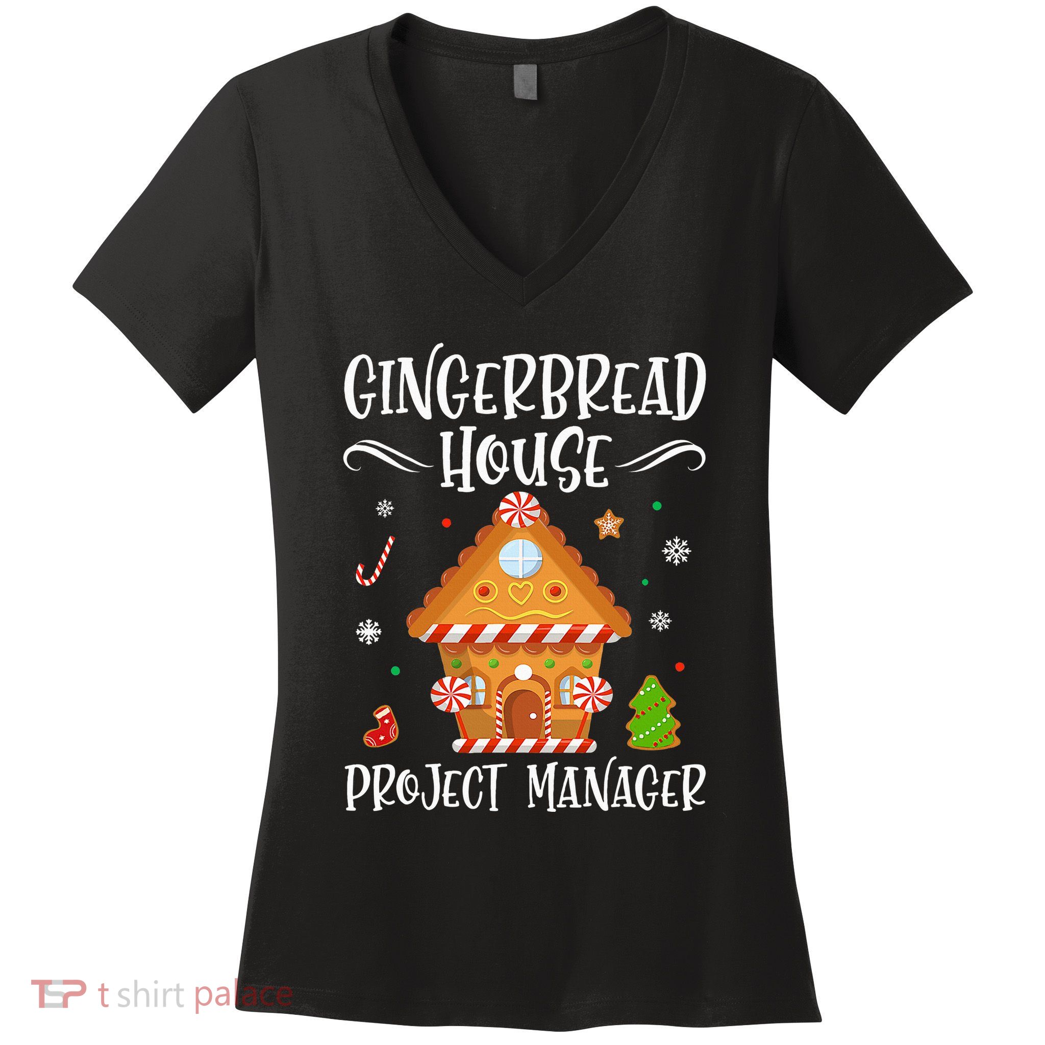 Gingerbread House Project Manager Baking Xmas Pajamas Women's V-Neck T-Shirt