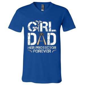 GirlDad Her Protector Forever Funny Father V-Neck T-Shirt