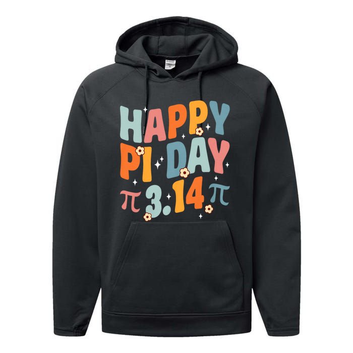 Groovy Happy Pi Day Mathematic Math Teacher Pi Day 3.14 Performance Fleece Hoodie