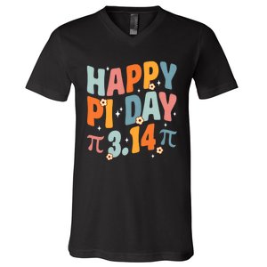 Groovy Happy Pi Day Mathematic Math Teacher Pi Day 3.14 V-Neck T-Shirt