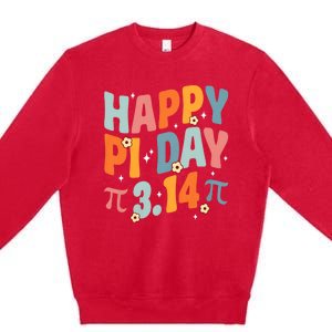 Groovy Happy Pi Day Mathematic Math Teacher Pi Day 3.14 Premium Crewneck Sweatshirt