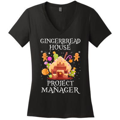 Gingerbread House Project Manager Decorating Baking Xmas Women's V-Neck T-Shirt