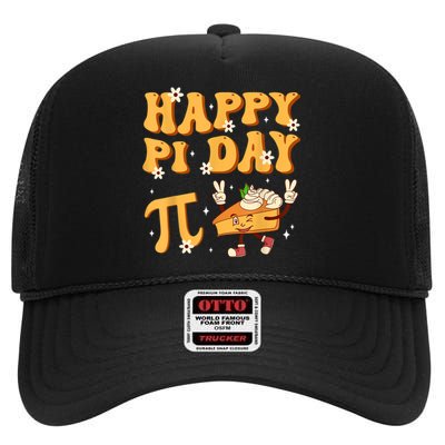 Groovy Happy Pi Day Mathematics Math Teacher Pi Day 3.14 High Crown Mesh Back Trucker Hat