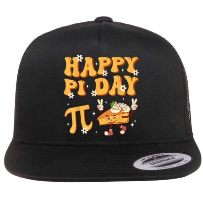 Groovy Happy Pi Day Mathematics Math Teacher Pi Day 3.14 Flat Bill Trucker Hat