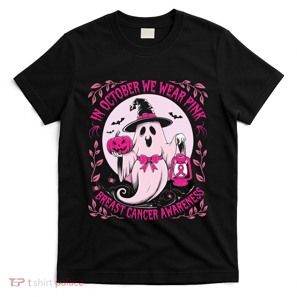 Ghost Halloween Pumpkins Breast Cancer T-Shirt
