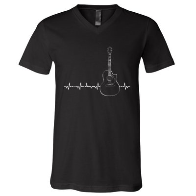 Guitar Heartbeat Pulse Musical Theme V-Neck T-Shirt