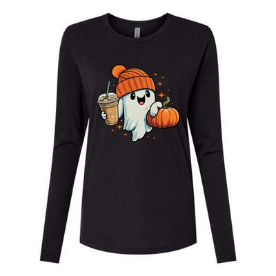 Ghost Hold Pumpkin Ing Coffee Halloween Iced Coffee Gift Womens Cotton Relaxed Long Sleeve T-Shirt